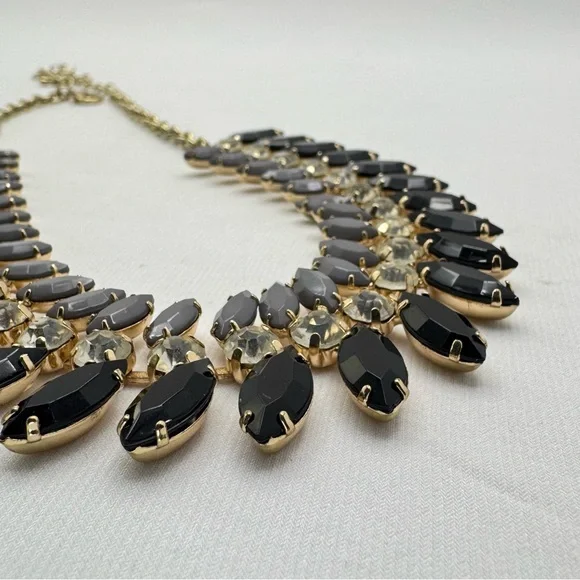 Premier Designs Crystal Statement Necklace Gold Tone Black Gray Bib - Picture 6 of 8